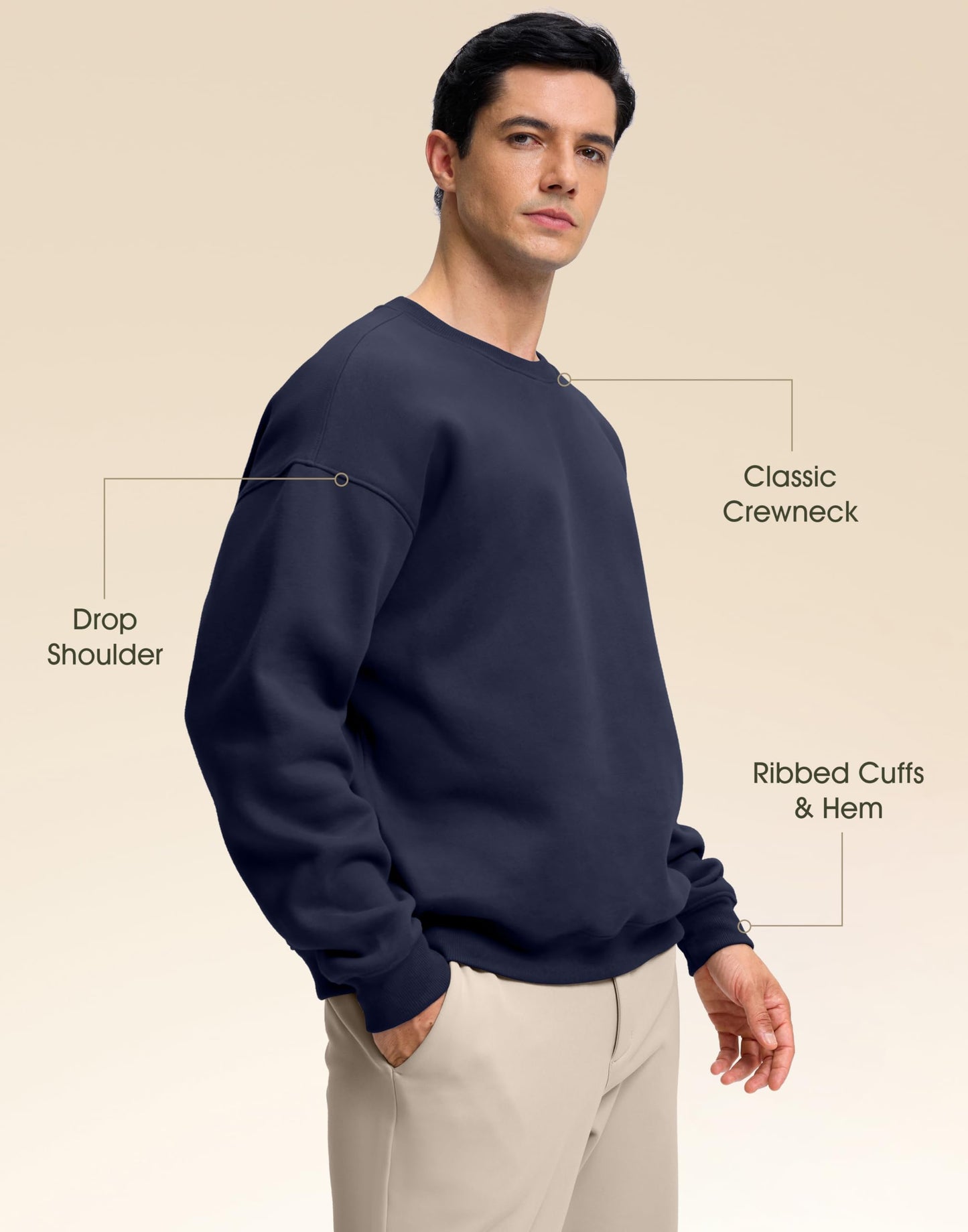 Soothfeel Mens Fleece Lined Crewneck Sweatshirt Cotton Pullover Sweater Athletic Workout Casual Oversized Warm Shirts for Men Navy M