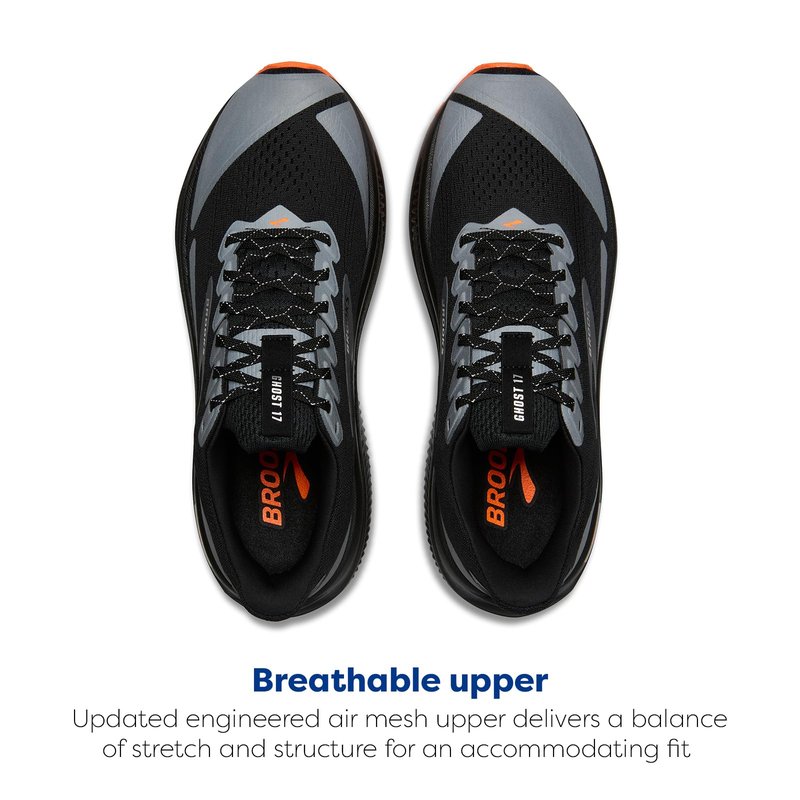 Brooks Women’s Ghost 17 Neutral Running Shoe - Black/Orange - 9.5 Medium