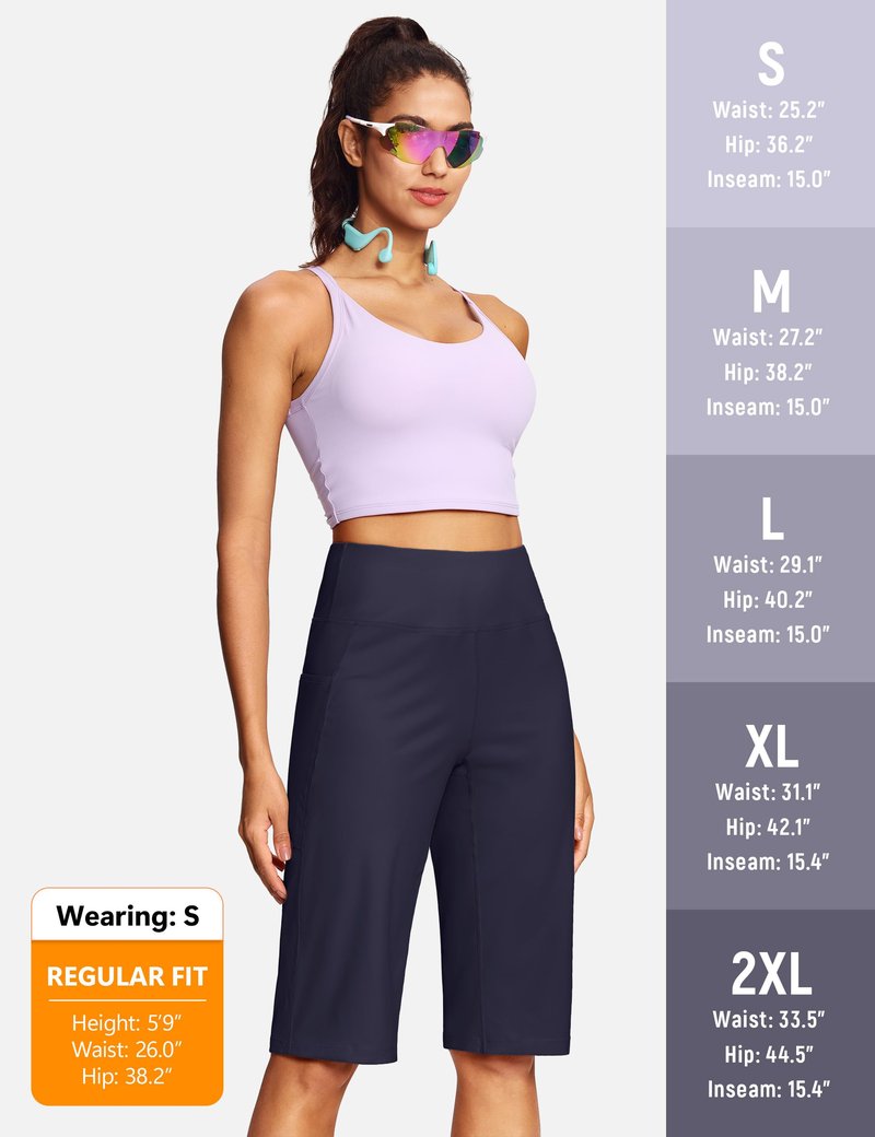 ISEEGZ 15"/ 18"/ 21"/ 25" Capri Pants for Women High Waist with Pockets Women's Capris Workout Yoga Pants Loose Straight Leg