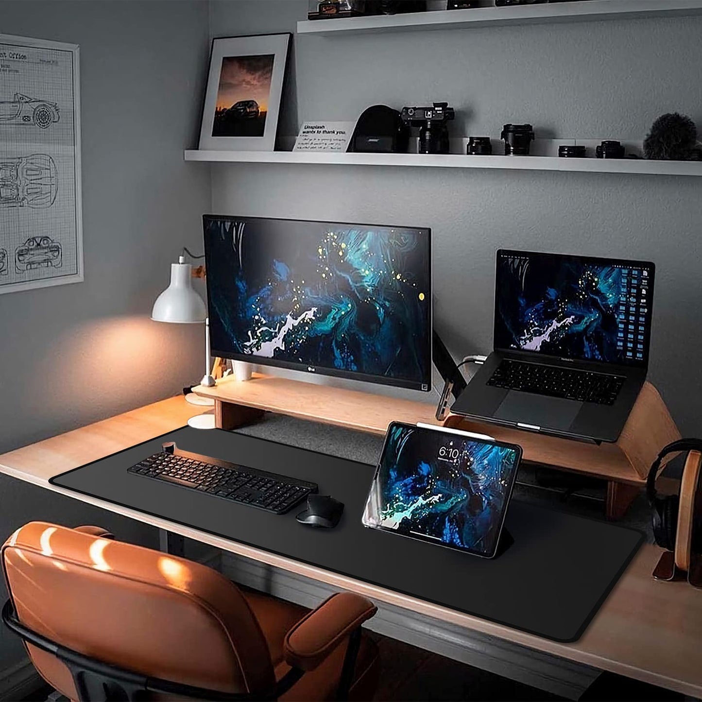 ETZ Large Gaming Mouse Pad 31.5 x 11.8 × 0.12 in,with Stitched Edges,Extended Mousepad,Durable Non-Slip Natural Rubber Base,Washable Keyboard Pad, (Black Mouse Pad (80 * 30)-XIU)