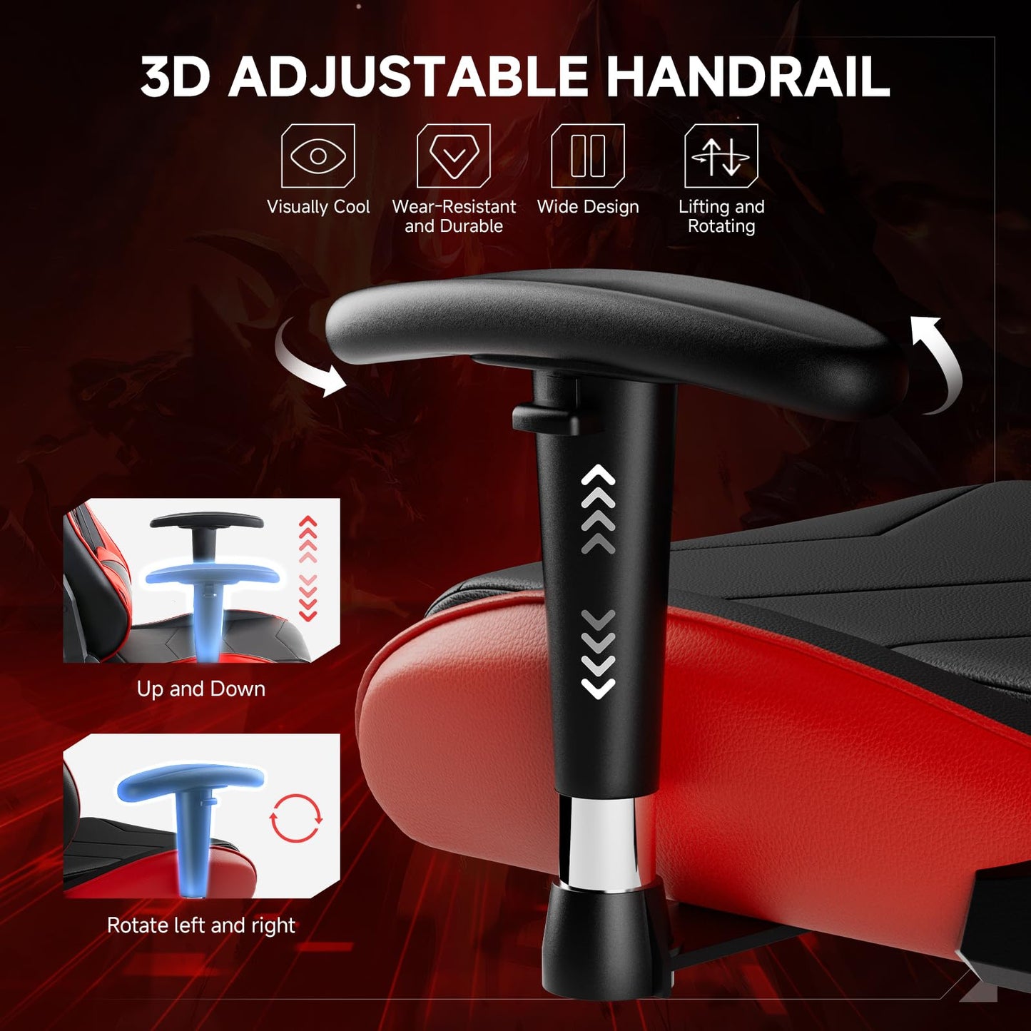 GTRACING Gaming Chair with Reclining Backrest, Adjustable Height and Swivel Base, Ergonomic Computer Chair with Headrest and Lumbar Support (Red)