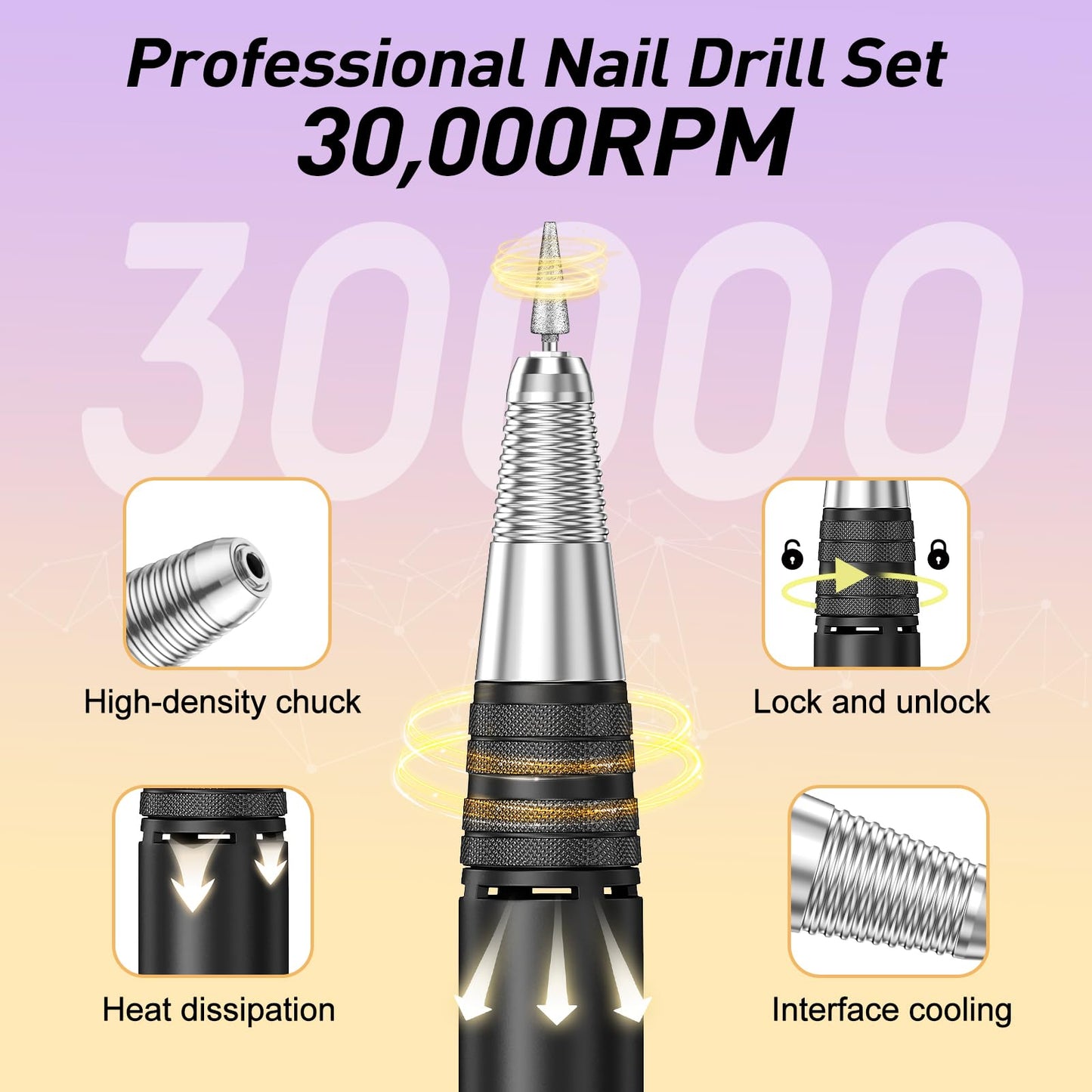 20000RPM Electric Nail Drill Professional Nail File Drill Acrylic Nails Kit for Manicure Gel Nail Polish Remover with 1 Pack of Sanding Bands(Pink)