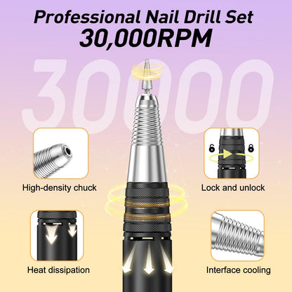 20000RPM Electric Nail Drill Professional Nail File Drill Acrylic Nails Kit for Manicure Gel Nail Polish Remover with 1 Pack of Sanding Bands(Pink)