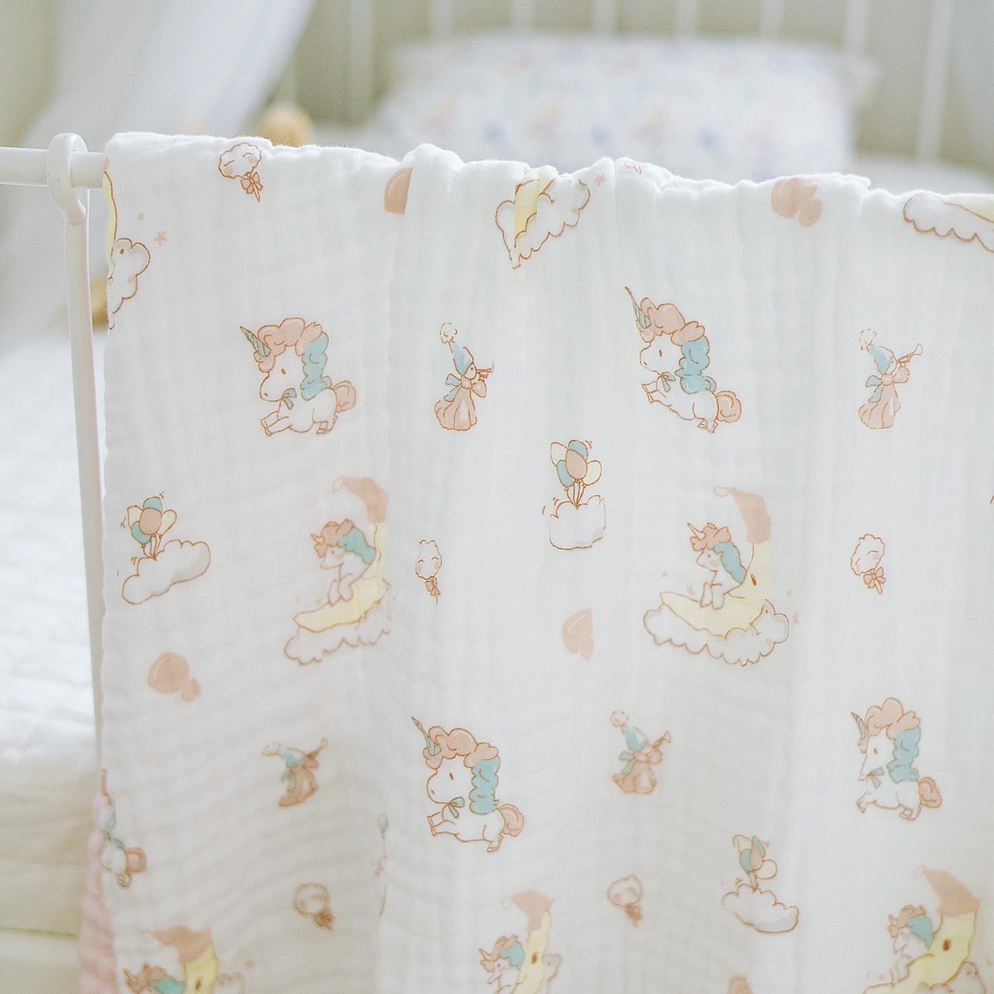 Jay & Ava Soft Cotton Muslin Blanket, 42' x 42', 4 Layers Bed Throw for Toddler, Large Baby Receiving Blanket - Pink Moon Unicorn