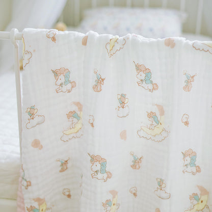 Jay & Ava Soft Cotton Muslin Blanket, 42' x 42', 4 Layers Bed Throw for Toddler, Large Baby Receiving Blanket - Pink Moon Unicorn