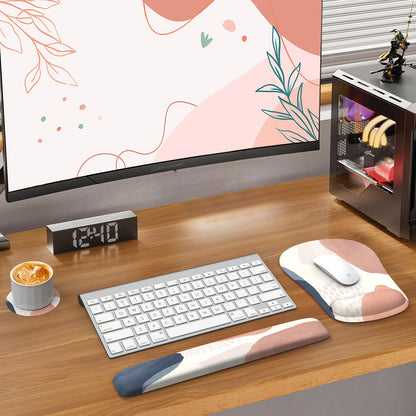 HAOCOO Ergonomic Mouse Pad and Keyboard Wrist Rest Set, Gel Wrist Rest for Computer, Gaming Mouse Pad for Office Home, Pink Boho