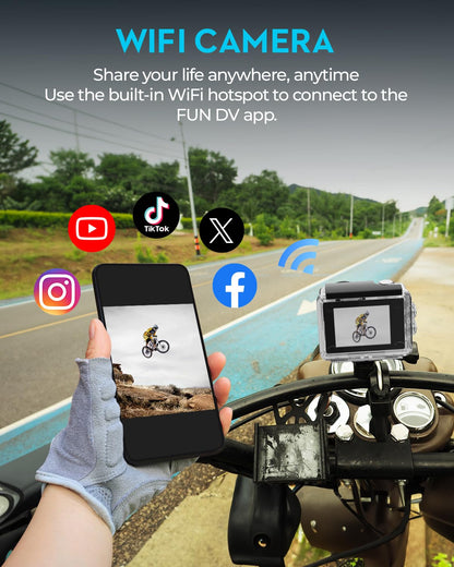 Action Camera 4K30fps with 64G SD Card,HD Waterproof Camera 131ft Underwater Cameras 20MP Pre-Recording WiFi Camera 170° Remote Control Sports Cameras with 2 Batteries Helmet Mount Accessories Kits