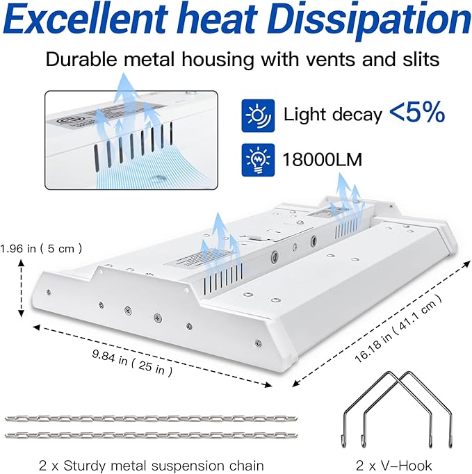 JTT LED Linear Shop Lights 150W, 21000LM 360° Adjustable Led High Bay Lights 5000K Daylight 120-277V, Led Garage Light for Shop Workshop Store Commercial Supermarket Warehouse Basement, 4-Pack ETL