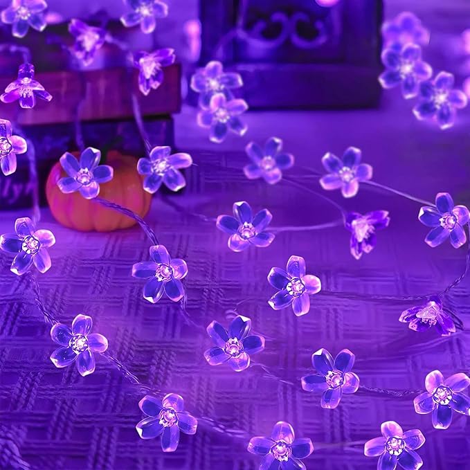 ITICdecor Flower String Lights 15FT 30LED Fairy Lights Battery Operated Indoor&Outdoor Twinkle Lighting Bedroom Decor for Party Wedding Xmas Tree(Purple)