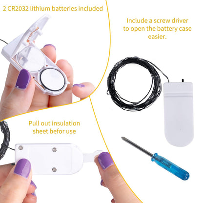 Halloween Purple Fairy String Lights: 12 Pack 7 Ft 20 LED Battery Operated Firefly Lights on Black Wire Starry Moon Lights for DIY Party Bedroom Patio