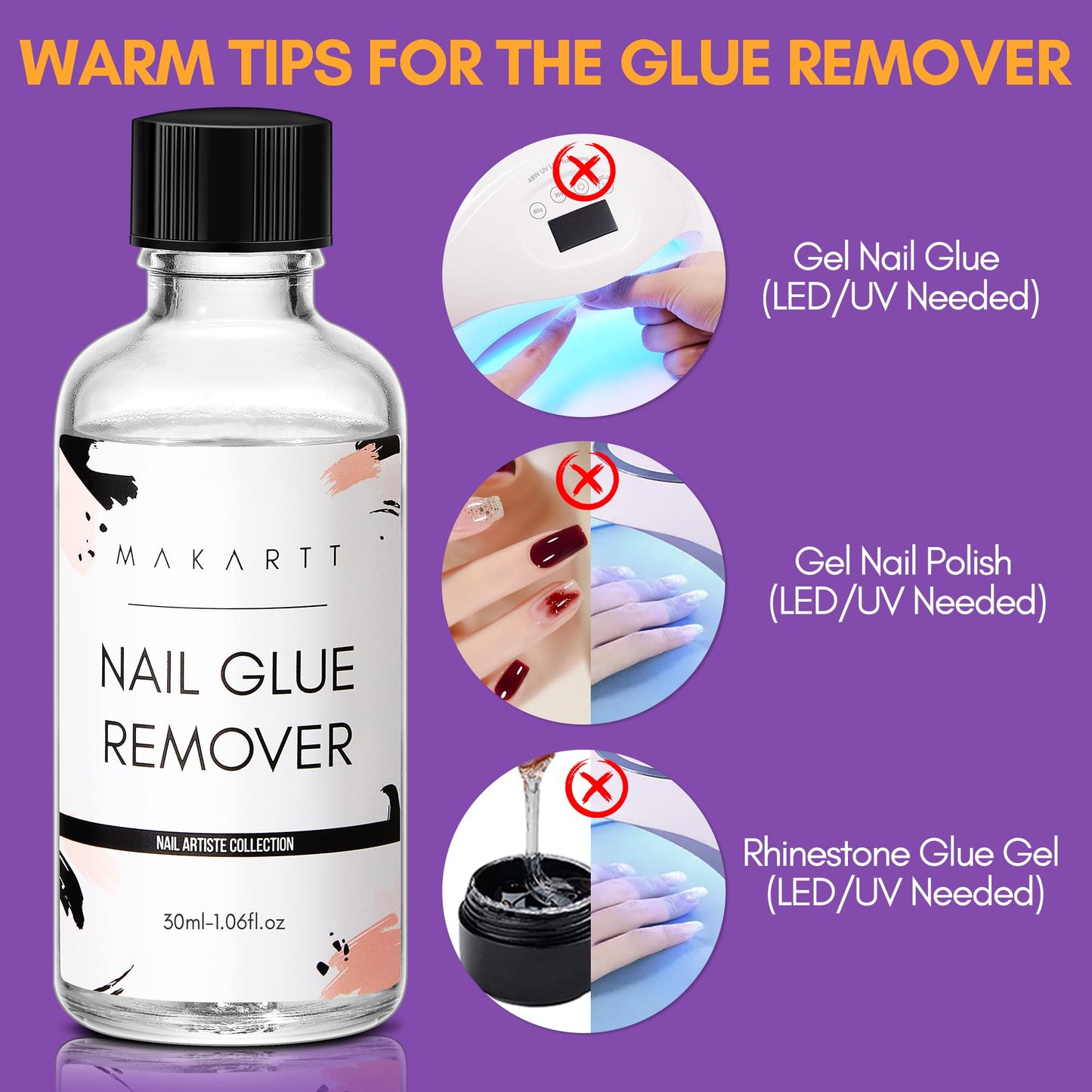 Makartt Nail Glue Remover for Press on Nails - 30ML Glueoff Easy Removal Versatile Debonder for Glue on Tips, Regular Polish, Quick Glues and Semi-Cured Sticker DIY Manicure Supply