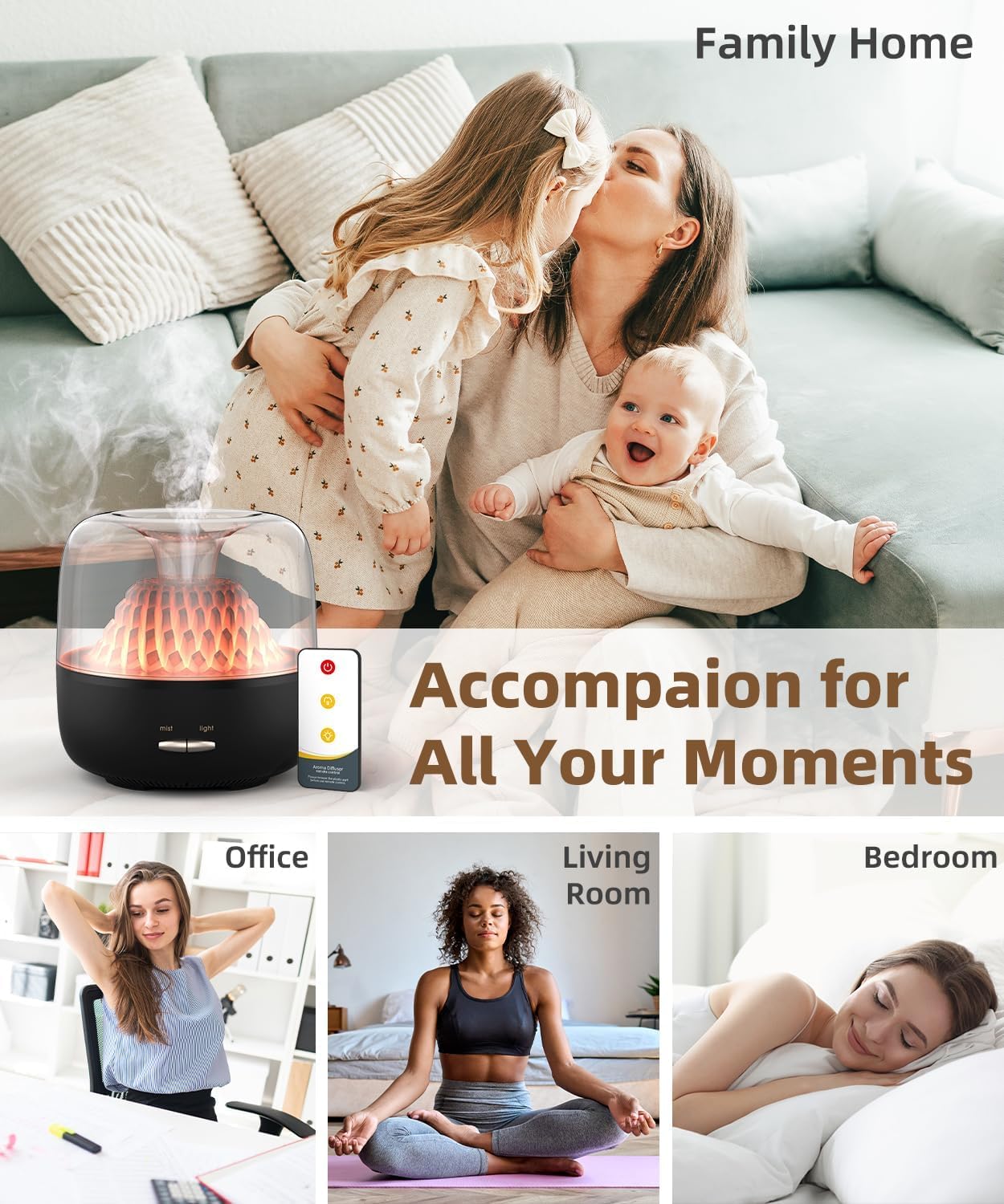 Essential Oil Diffuser for Home, Aroma Diffusers Aromatherapy Scent, Ultrasonic Cool Mist Humidifier with 7 Color Light, Modern Style Fragrance for Yoga, Spa, Bath, Office, Black