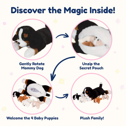 PixieCrush Dog Stuffed Animals - Bernese Mommy with 4 Puppies in Her Tummy - Huggable and Fluffy Dog Plushies for Imaginative Play - Plush Toys Suitable for Kids 3 Years Old and Above - 5" x 10" x 8"