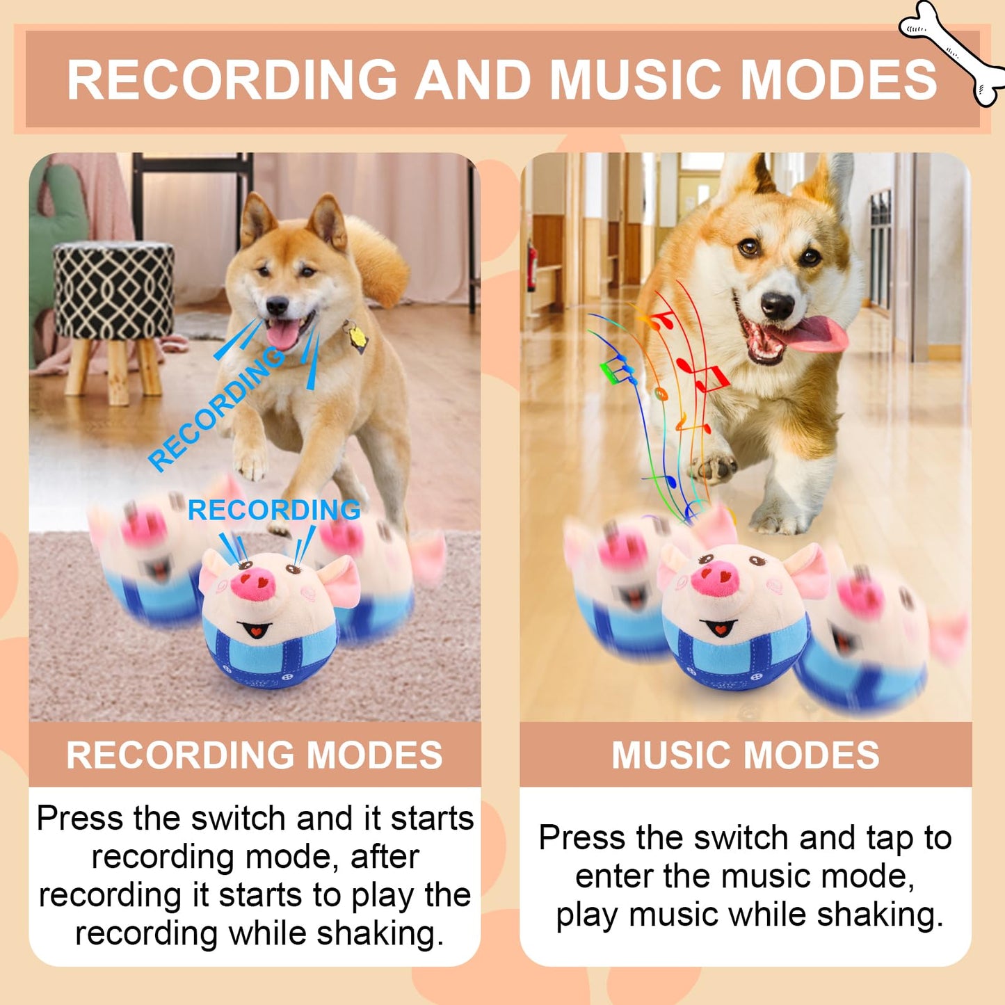 BABORUI Interactive Dog Toys Pig, Jumping Squeaky Dog Toys with Recording and Music Modes, Rechargeable Moving Dog Chew Toys for Small/Medium/Large Dogs to Keep Them Busy(Blue Pig)