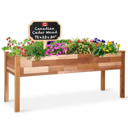 Jumbl, Cedar Raised Garden Bed, Elevated Wood Planter for Growing Fresh Herbs, Vegetables, Flowers, Succulents - 72x23x30”