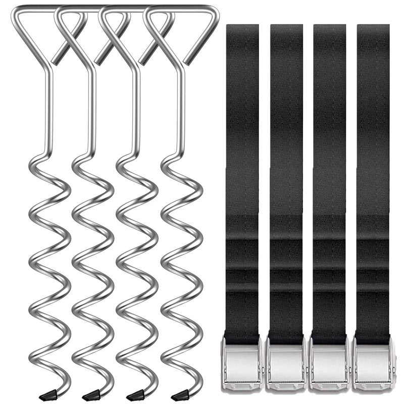 Trampoline Stakes Heavy Duty Anchors High Wind Stakes,15.84" Galvanized Steel Corkscrew Anchors Kit for Trampoline,Field-deployments, Hunting Camp, Canvass Tents(Set of 4)