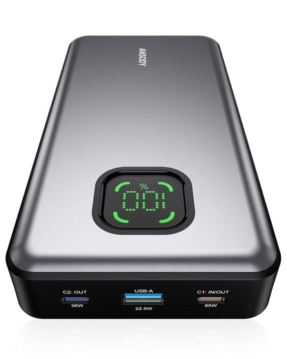 65W Power Bank, 25000mAh Travel Essential USB C Laptop Portable Charger, 100W Total Fast Charging Battery Pack for MacBook Dell XPS iPad Tablet Steam Deck iPhone 17-12 Series Samsung Switch and More