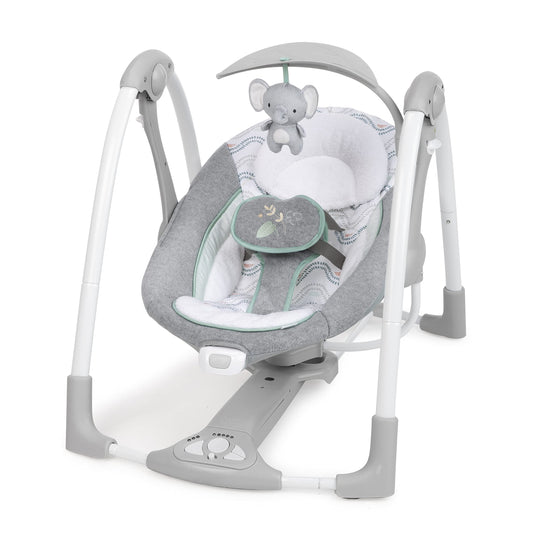 Ingenuity ConvertMe 2-in-1 Compact Portable Automatic Baby Swing & Infant Seat, Battery-Saving Vibrations, Nature Sounds, 0-9 Months 6-20 lbs (Swell)
