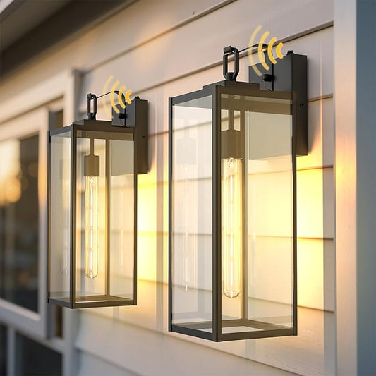 L LOHAS LED 2 Pack 18 Inch Large Size Dusk to Dawn Outdoor Light Fixture, Matte Black Waterproof Anti-Rust Porch Lights Ourdoor, Exterior Lighting Fixtures for Porch, Doorway, Garage, ETL Listed