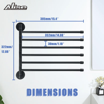 Alise Swivel Towel Rack,Folding 6 Arms Hand Towel Bars Towel Hanger for Bathroom,Wall Mount Drying Racks for Laundry,SUS304 Stainless Steel Swing Out Towel Holder Storage Space Saving,Matte Black