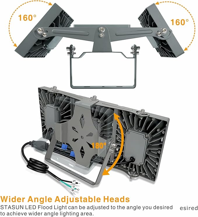 STASUN 150W 15000lm Dimmable LED Flood Light Outdoor, Flying Series Pro - 3 Panel 330° Lighting Angle, 6000K, IP66 Exterior Floodlights for Backyard, Stadium, Arena, Court, Commercial, Parking Lot