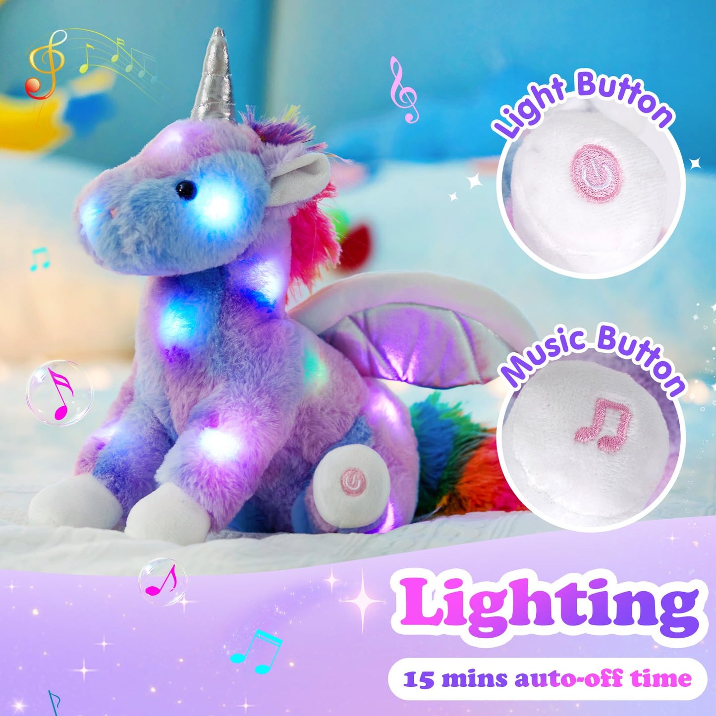 CozyWorld 16.5" Light up Musical Unicorn Stuffed Animal Glowing Singing Rainbow Unicorn Soft Plush Toys Birthday Christmas Children's Day Gifts for Toddlers Boys Girls Kids Decor