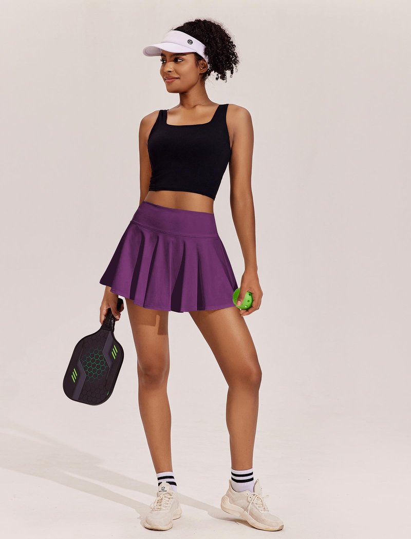 PINSPARK Womens Tennis Skirts 14" A Line Golf Skort with Pockets Plus Size Running Skirt, Dark Purple XXL