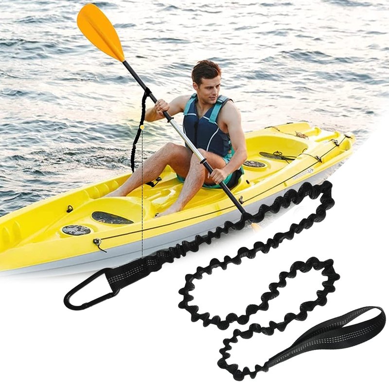 Lvsnro Paddle Leash Kayak Paddle Holder Tool Lanyard - 2 Pack Stretchable Paddle Strap with Carabiner Secure Leash Lanyard Rope for SUP Kayak Canoe Paddle Fishing Pole Rod (Black-2pcs)