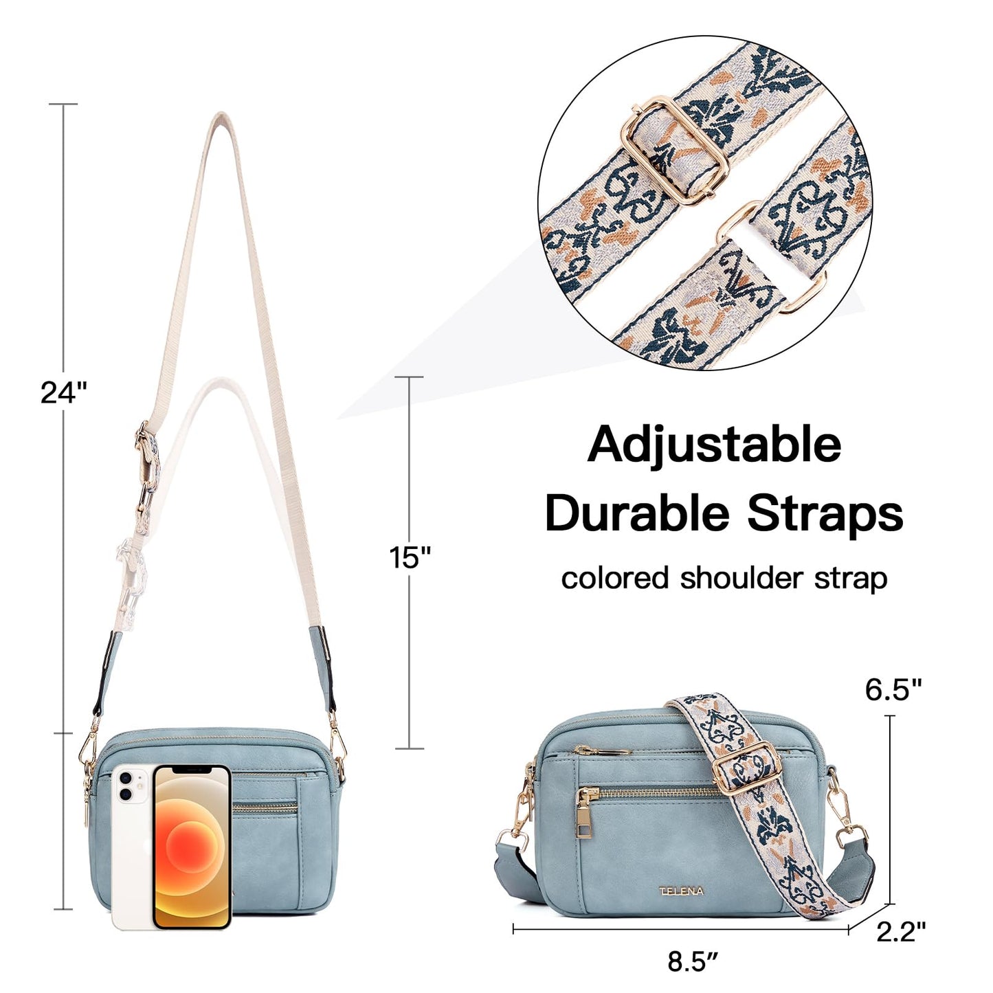 Telena Small Crossbody Bags For Women Vegan Leather Crossbody Purse With Adjustable Wide Strap For Daily Life