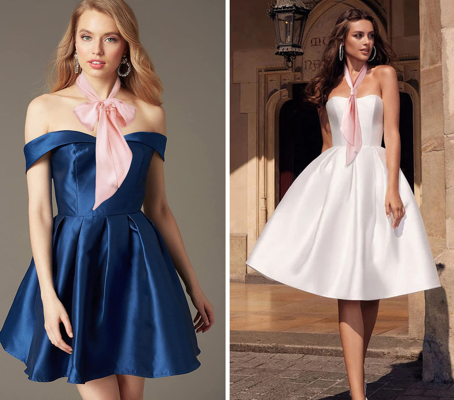 GERINLY Pink Neckerchief Plain Skinny Neck Scarf for 50s Costume Headband Long Narrow Purse Scarf Satin Accessory (Pink)