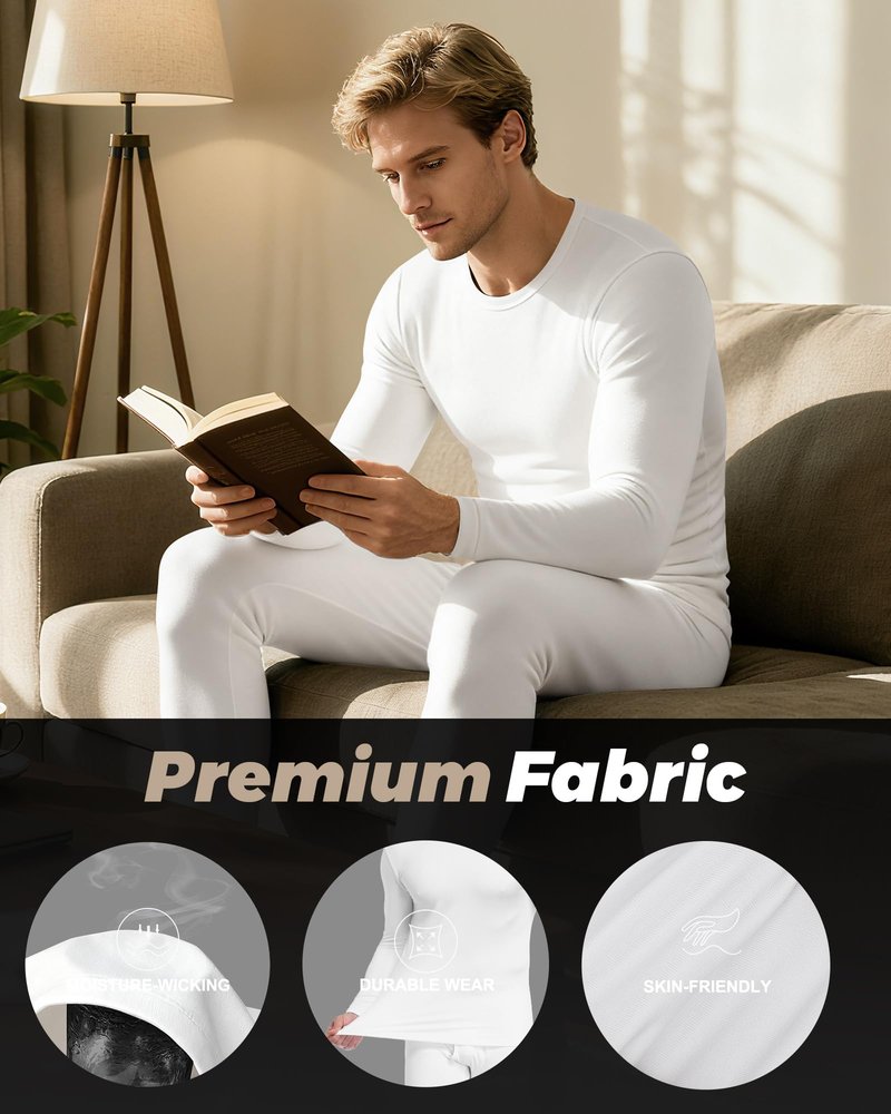 WEERTI Thermal Underwear for Men Long Johns with Fleece Lined Base Layer Men Cold Weather Top Bottom-White XXL