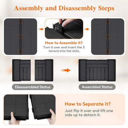 Lifewit Large Silverware Drawer Organizer, Expandable From 21 to 36 Inches, BPA Free Plastic Utensil Tray for Kitchen, Adjustable Flatware and Cutlery Holder for Spoons Forks Knives, Black