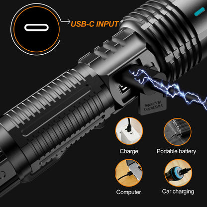 Relybo Torches LED Super Bright Rechargeable, Flashlight 500000 Lumens XHM88 Torches Battery Powered, Led Torch Rechargeable, Powerful Torch Flash Light for Dog Walking Hiking Camping Emergency Gift