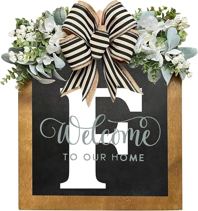 16'' Personalized Last Name Welcome Sign, Door Wreaths for Front Door Outside, Spring Wreath for Front Door Decor, Farmhouse New Home Gifts for Home (F)