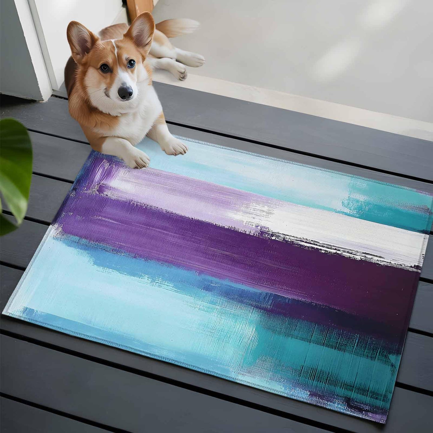 Purple Teal Ombre 2x3 Area Rugs for Living Room, Abstract Modern Oil Painting Gradient Non Slip Runner Rug Washable Rug, Low Pile Indoor Floor Carpet Mat Bathroom Rugs for Bedroom, Kids Room