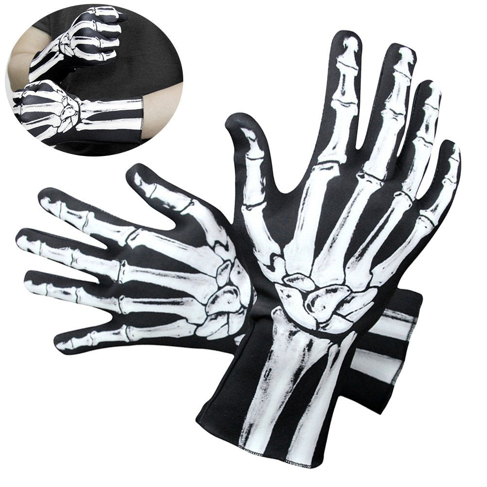 Amosfun Halloween Skeleton Gloves Full Finger Skeleton Gloves Unisex Halloween Party Cosplay Costume Accessory 11.8 x 4 Inch