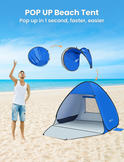 Glymnis Pop Up Beach Tent Instant Portable Sun Shade Shelter (S) 1-2 Persons UPF 50+ with Extendable Floor Zipper Door Automatic Easy Up Tent