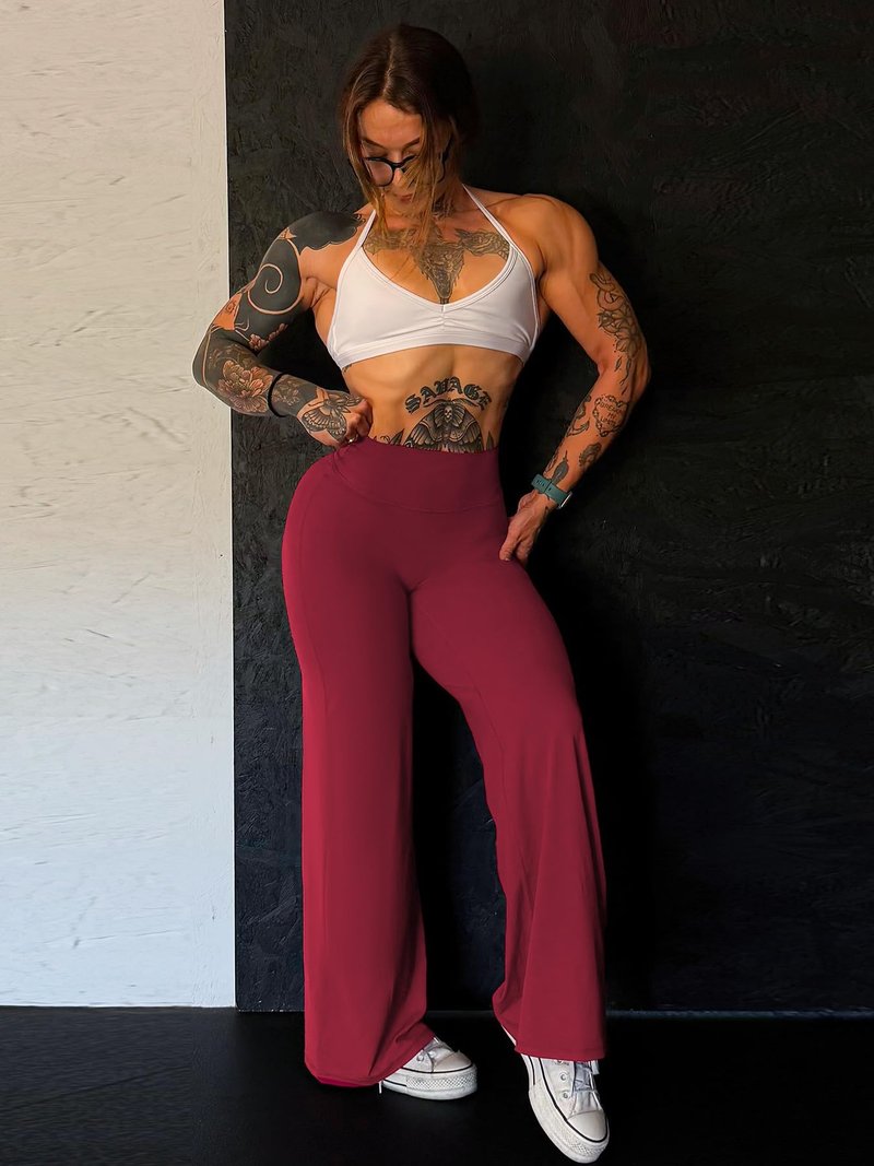 YEOREO Workout Leggings Womens No Front Seam Straight Leggings 33" High Waist Buttery Eddiy Gym Yoga Pants Ancora Red XL