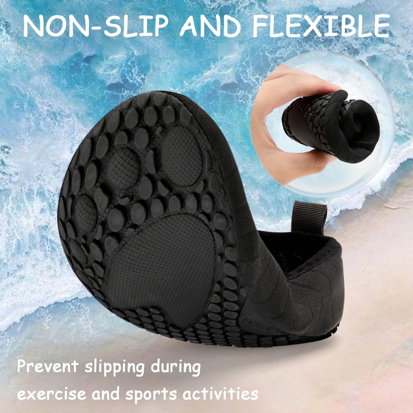 ANLUKE Kids Boys Girls Water Shoes Barefoot Aqua Socks Fast Dry Beach Swim Outdoor Sports Shoes for Toddler Black 32/33