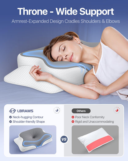 Cervical Pillow for Neck Pain Relief - Ergonomic Memory Foam Pillow with Cooling Case Orthopedic Support Side Sleeper Pillow for Pain Relief Support for Side Back Stomach Sleepers