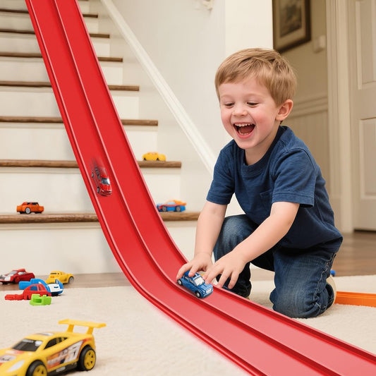 Upgrade Flexible Race Track for Kids 3+, Flexible Car Track 15Ft Race Track Compatible with Diecast 1/64th Cars, Roll Up Car Ramp Toy with Strong Suction Cups