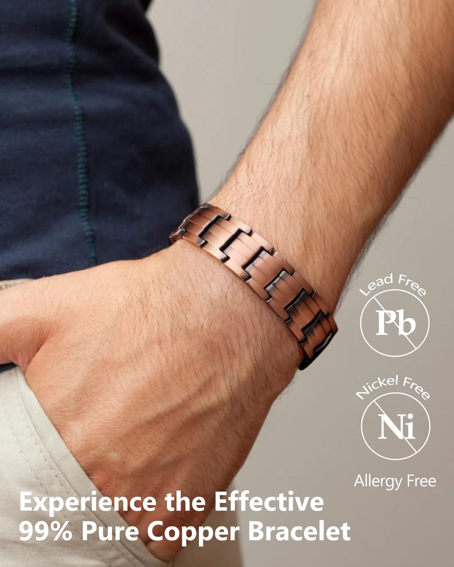 Jeracol Copper Bracelets for Men,Magnetic Wristbands Bracelet with Double Row Strength Magnets,Copper Magnetic Brazaletes with Remove Tool & Jewelry Gift Box