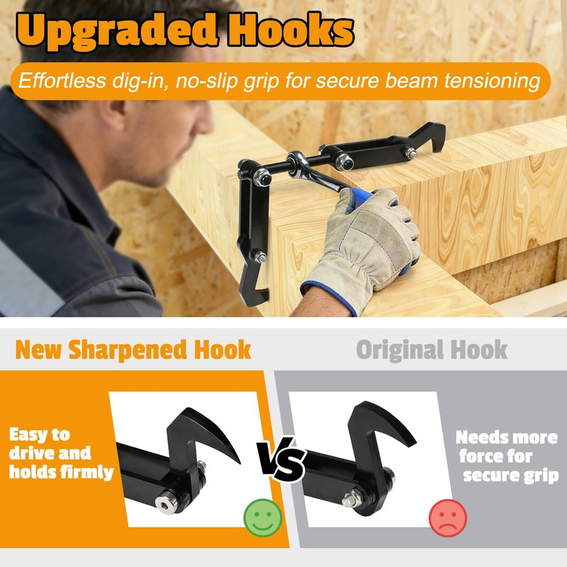 DITKOK Heavy Duty Beam Puller Tool with Iron Hooks, Wall Puller Framing Tool with Ergonomic Reversible Ratchet, Framing Puller For Mass Timber, CLT, Post & Beam, and ZIP Panels, Clamping Travel 4.53"