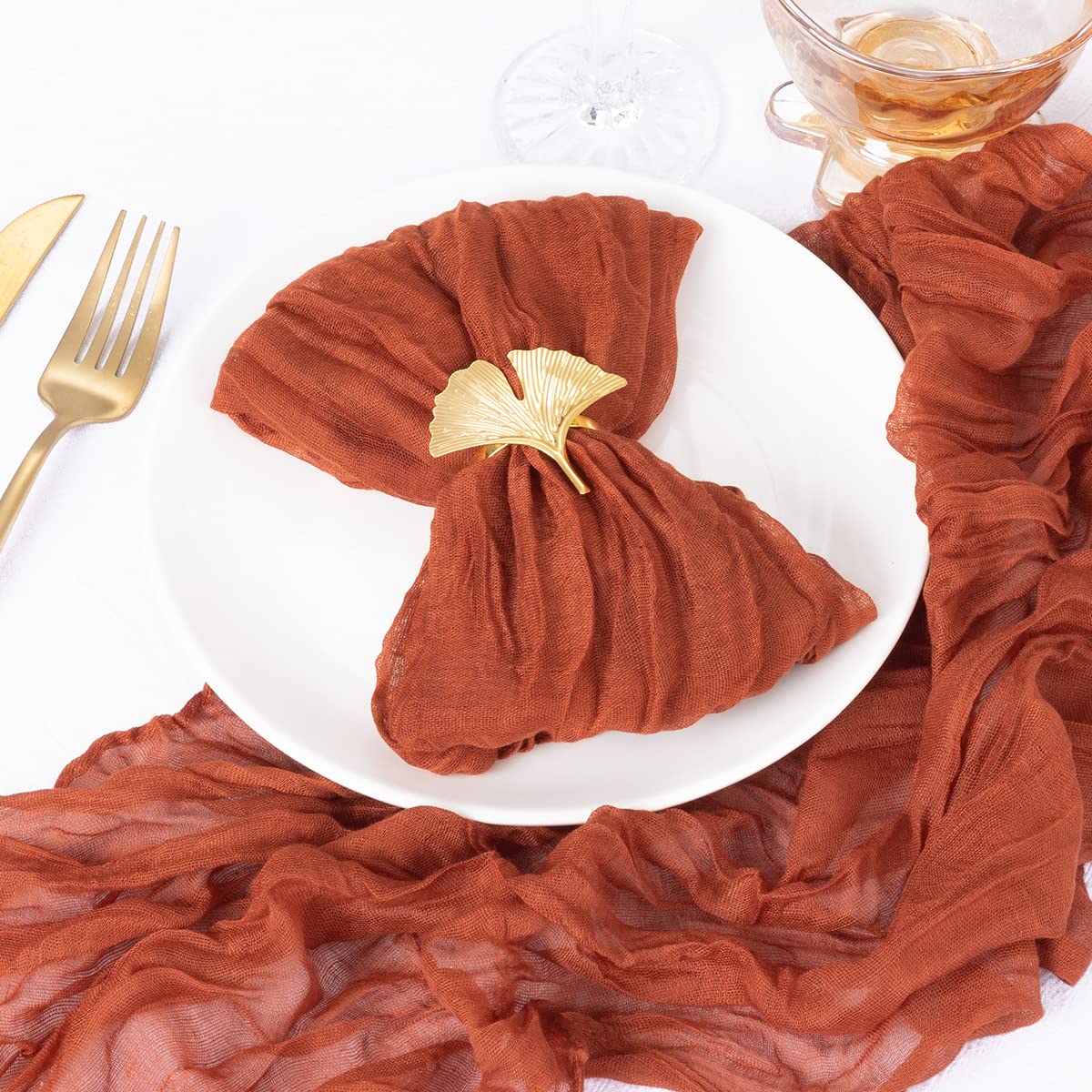 DeZerlor 20 Pack Terracotta Cheesecloth Napkins Burnt Orange Fall Cloth Napkins Set of 20 Rust Thanksgiving Table Napkins Bulk 21x21 Inches for Wedding Bridal Baby Shower Dinner Party Decor