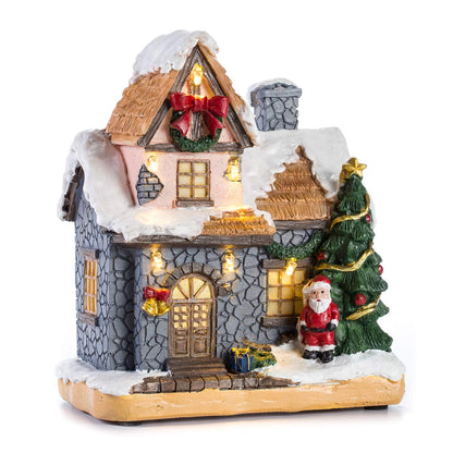 innodept12 6" Resin Christmas Scene Village Houses Town with Warm White LED Light Battery Operate Christmas Ornamnet