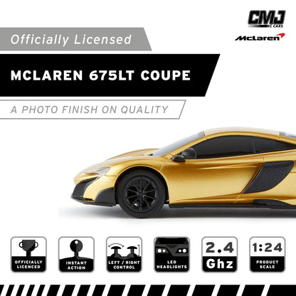 CMJ RC Cars™ McLaren 675LT Officially Licensed Remote Control Car 1:24 Scale Working Lights 2.4Ghz Gold