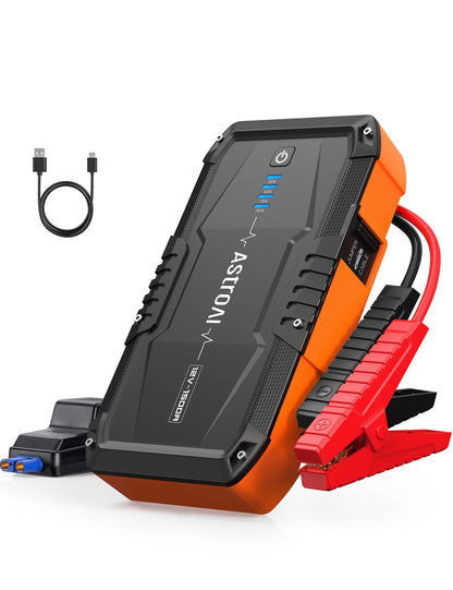 AstroAI S8 Car Battery Jump Starter, 1500A Peak Car Jumper Starter Battery Pack for Up to 6.0L Gas & 3.0L Diesel Engines, 12V Portable Jump Box with 3 Modes Flashlight and Jumper Cable (Orange)
