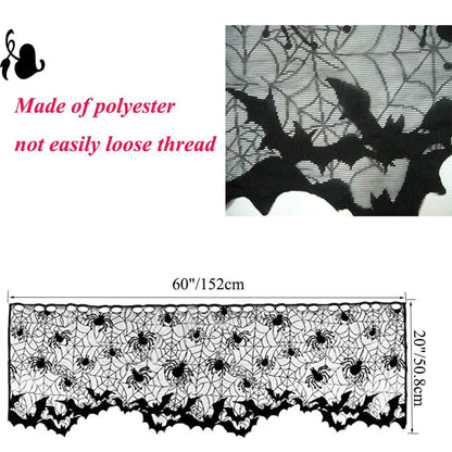 Orgrimmar 2 PCS Halloween Spider Web Lamp Shades Topper Lace Cobweb Window Door Fireplace Mantle Scarf Cover with 2 PCS Ribbon for Halloween Themed Party Decoration, 20" x 60"