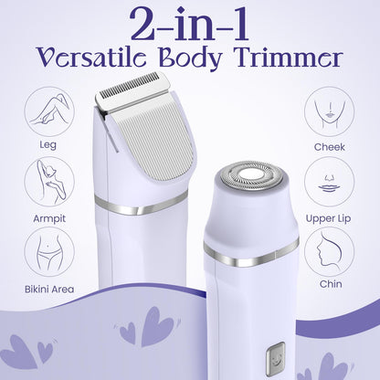 Bikini Trimmer for Women - Painless Electric Razors for Silk Skin,Cordless Body Shaver for Trip,Replaceable Lady Facial Razor, IPX7 Waterproof&Easy Cleaning, Ceramic Blade, USB Charge Dock Pink