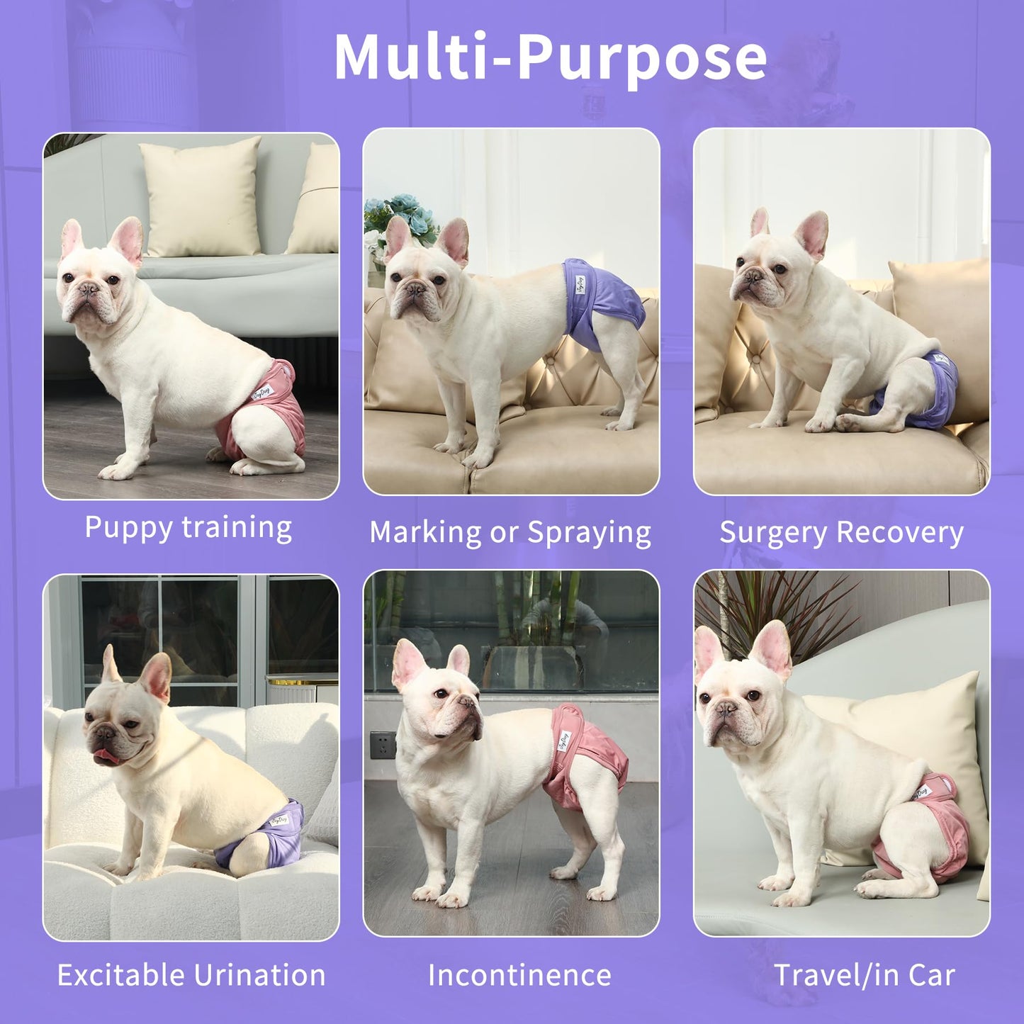 JoyDaog Female Dog Diapers for Medium Dogs,4 Pack Reusable Washable Premium Doggie Nappies for Heat,Incontinence,Period Dog Panties,M